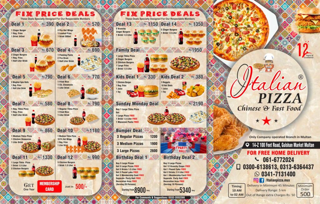 Italian Pizza Multan Menu Find Pizza Menu Pizza Deals and Prices