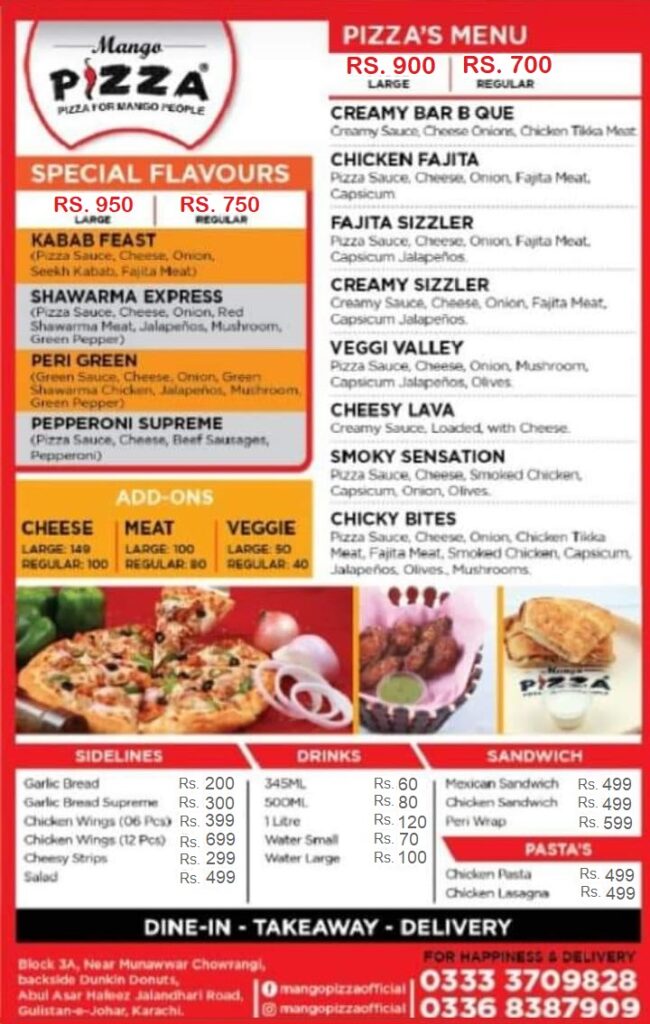 Mango Pizza Menu Find Pizza Menu Pizza Deals and Prices around the