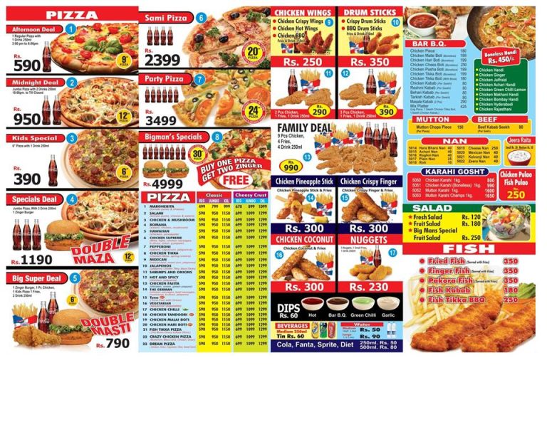 Big Man Pizza Shadman Lahore Menu Find Pizza Menu Pizza Deals and
